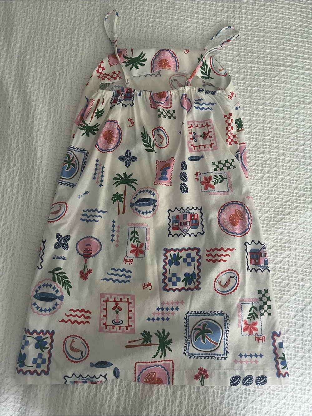 Printed White Cotton-Blend Summer Dress with Multicolor Motif - Picture 2 of 2